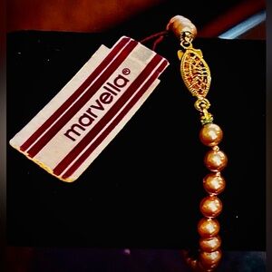 Vintage Marvella Faux Pearl Bracelet Made in Japan Gold Filigree Clasp